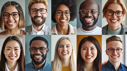 Diverse Group of Smiling Young Adults Portraits Displaying Multiethnic Happy Faces