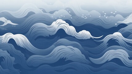 Rough Wave Motif Japanese Style Background in Indigo - obrazy, fototapety, plakaty