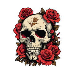 skull with rose flower vector art,