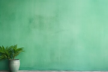 background i  retro minimalism groovy style with Old shabby Wall, spiral, plants. shades of calm green 