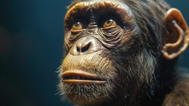 Close Up of Chimpanzee Face with Expressive Eyes in Natural Lighting