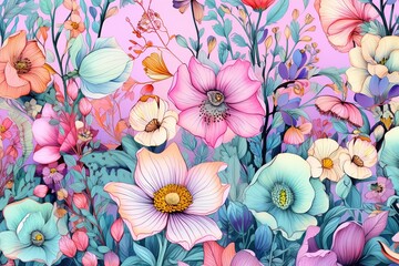 Scandanavian and soft floral pattern bright pastel color insanely details