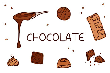 Chocolate candy set. Doodle style.
