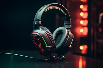 Isolated gaming headset with attention to the intricate details of its ear cups