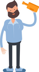 Beard Man Character Drinking Beer
