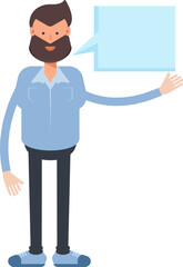 Beard Man Character and Speech Bubble

