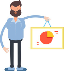 Beard Man Character Holding Pie Chart Signage
