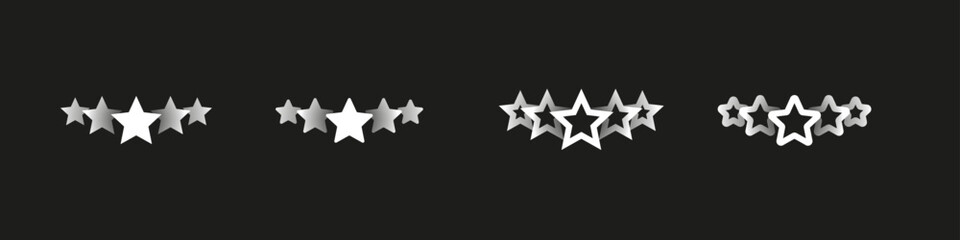 Rating stars vector set. Rate feedback star rewiev. Shiny star product ranking result.