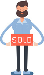 Beard Man Character Holding Sold Signage
