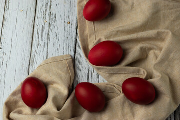 red easter eggs on a table