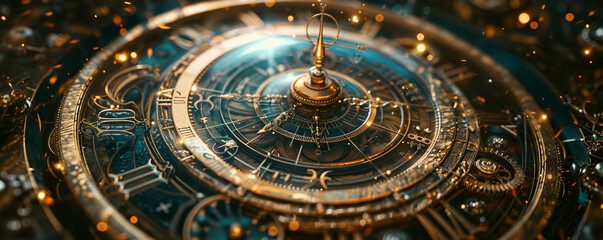 Fototapeta premium A steampunk zodiac wheel where each sign is a cog in the machine of fate powered by belief and energy