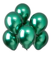 A set of metallic green balloons that are shiny and oval-shaped.