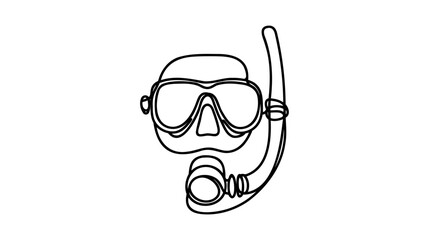Obraz premium Continuous one line drawing scuba diving mask with snorkel. Diving mask. Mask and snorkel for swimming. Vector illustration.