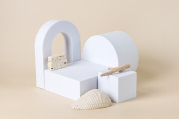 White square round arch podiums on pastel background Natural Organic l showcase for cosmetic...