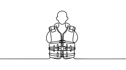 Life Water Jacket One Line Cartoon Doodle - Vector Clip Art, Continuous Line Drawing of Water Jacket Icon.