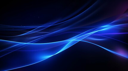 Blur glowing lines. Neon abstract background. Futuristic radiance. Defocused luminous navy blue color curve streak light flare motion on dark black