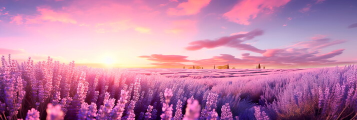 Wonderful lavender fields in pastel and soothing colors . Generative Ai