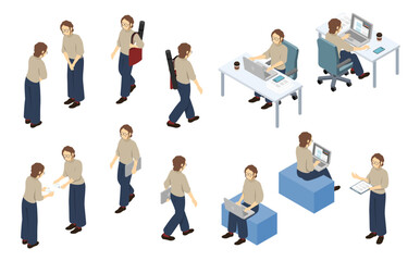 アイソメトリックイラスト:オフィスカジュアル女性2