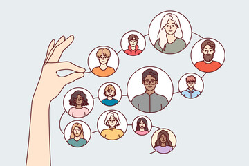 Networking connections between different people, in hands of person, formed community of interests. Building chain of networking to find friends or gain benefits due to presence of social contacts