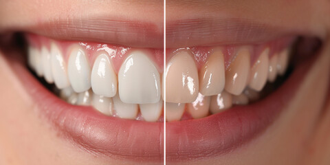 close up of teeth, before and after
