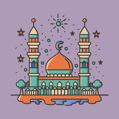mosque vector with watercolor background