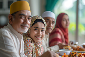 Asian family, celebrating Eid Ul Fitr at home, asking forgiveness  - obrazy, fototapety, plakaty