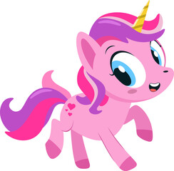 Cute Little Unicorn Cartoon Character. Vector Illustration Flat Design Isolated On Transparent Background