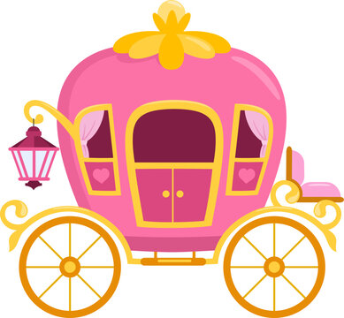Cartoon Beautiful Princess Carriage. Vector Illustration Flat Design Isolated On Transparent Background
