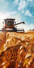 Combine harvesters during cereal harvesting. AI genrative.
