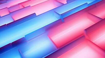 Pink and blue illuminated corrugated shapes. Geometric abstract background