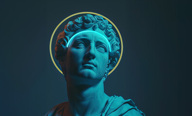 Neo-Classical Sculpture with Neon Contour created with Generative AI technology