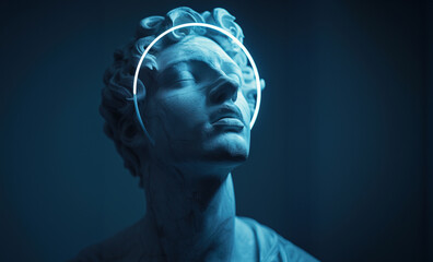 Fototapeta premium Neo-Classical Sculpture with Neon Contour created with Generative AI technology