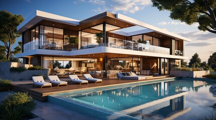 Fototapeta na wymiar Modern Building Architecture of Luxury House Home or Hotel Exterior with swimming pool background