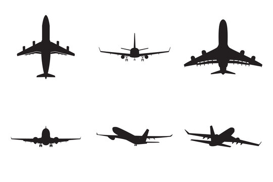 Black and White various Airplane Logo vector. Aircraft icon set.  illustration sign collection. Plane symbol.