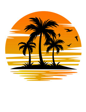 Sunset View | Summer Mode | Vacation | Sunshine | Island Vibes | Shaka Life | Beach Time | Salt Life | Original Illustration | Vector Design | Cutfile Stencil and Clipart