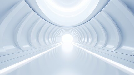 Obraz premium White futuristic tunnel leading to light. Wide angle. Modern style abstract 3d rendered background