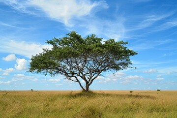 Fototapeta na wymiar Free photo beautiful shot of a tree in the savanna plains with the blue sky