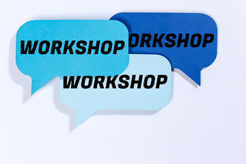 Workshop training learning teaching seminar education in speech bubbles communication business concept