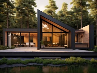 Fototapeta premium Modern House Overlooking Lake