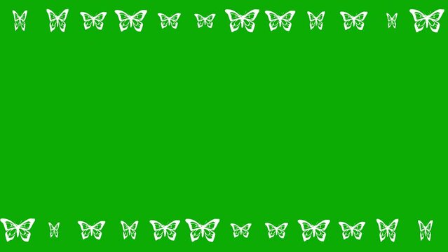 Fluttering butterflies decorative frame on green screen background