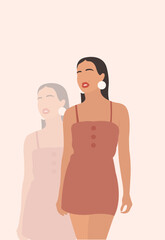 Illustration of a lovely woman on a pink background.