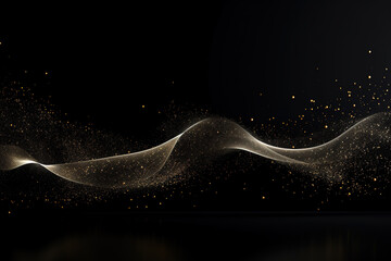 Technology Background Poster - Gold 3D Ripple Flowing Particles Against a Black Background