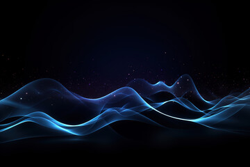 Technology Background Poster - Blue 3D Flowing Ripple Poster Against a Black Background