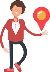 Frizzy Hair Man Character Holding Map Pin
