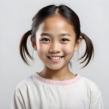 Close-up Studio Portrait of an 11-year-old Vietnamese Girl with Shy Smile