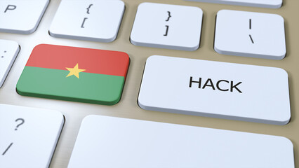 Burkina Faso Hack of Country or Hacker Attack 3D Illustration. Country National Flag - obrazy, fototapety, plakaty