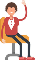 Frizzy Hair Man Character Sitting on Chair
