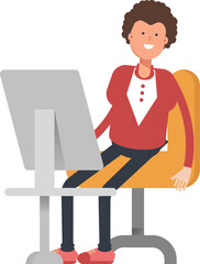 Frizzy Hair Man Character Working on Desktop
