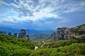 The monasteries of Meteora - Sunlight breaks through clouds