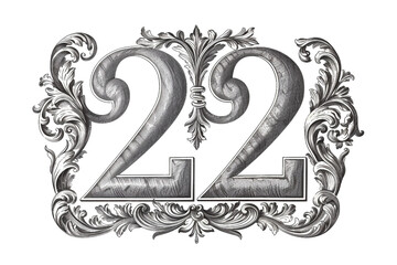 22 Number Vintage Font Engraving Design on Transparent Background